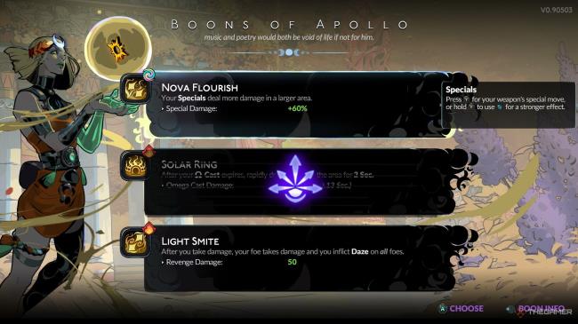 Player inspects Apollo's boons despite the center being marked out by Chaos in Hades 2.