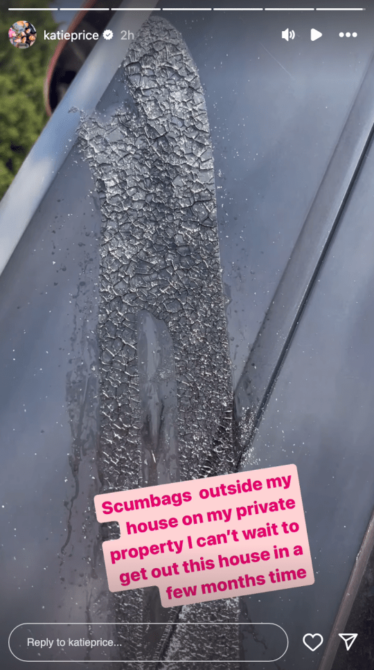 Katie Price's car covered in acid