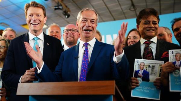 (L-R) Reform UK chairman Richard Tice and party leader Nigel Farage at their 'co<em></em>ntract launch