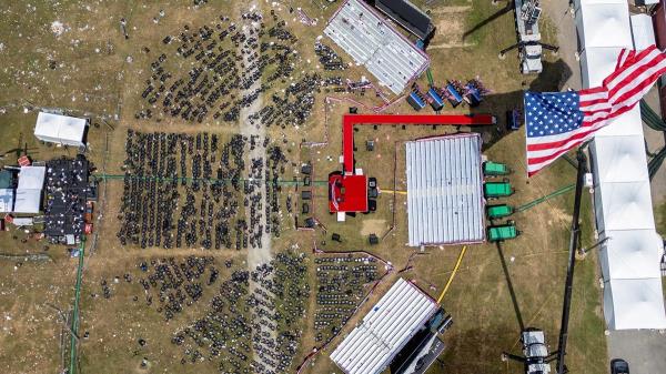 Aerial view of the scene of the Trump rally wher<em></em>e an assassination attempt was made on the former President