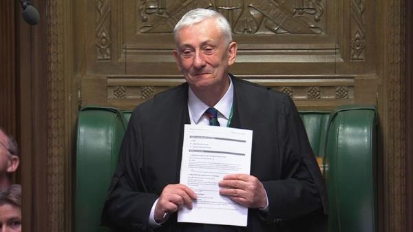 Lindsay Hoyle reacts to Craig Mackinlay standing ovation