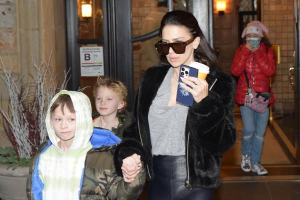 Hilaria Baldwin and her children leave their apartment on E 10th Street.