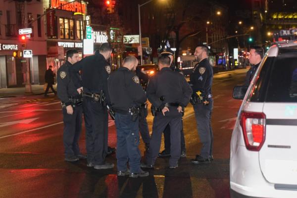 NYPD officers gather