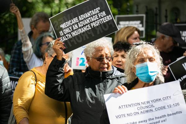 Retirees protesting the Medicare Advantage situation relating to the 12-126 law outside of City Hall, Manhattan, New York, Wednesday, October 12, 2022. 