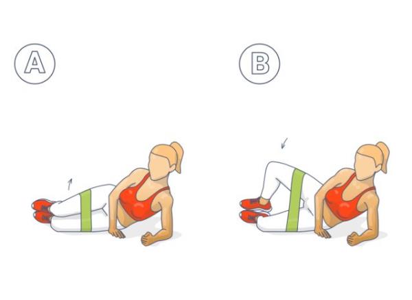clamshell exercises with resistance band, butt-to<em></em>ning exercises illustration