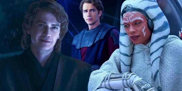Ahsoka the White next to Anakin Skywalker's character poster and Anakin in the WBW