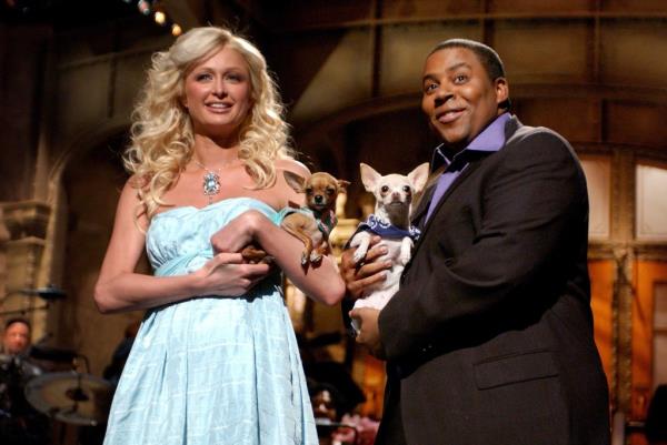 Paris Hilton with Kenan Thompson during an 