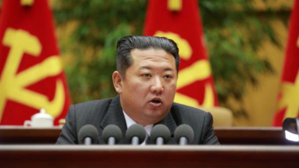 North Korean leader Kim Jong Un delivers opening remarks during the 2nd Co<em></em>nference of Secretaries of Primary Committees of the Workers' Party of Korea (WPK), in this photo released on February 27, 2022 by North Korea's Korean Central News Agency (KCNA). KCNA via REUTERS/File Photo