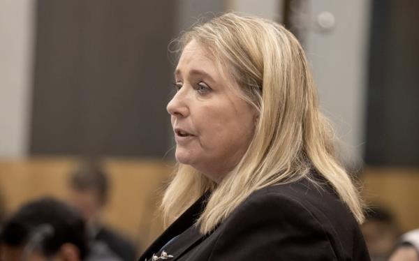 24th October 2023 Iain McGregor/The Press/PoolChristchurch Masjidain Attack Coro<em></em>nial hearing.Kathryn Dalziel, counsel for some families cross examines witness Detective Senior Sergeant Craig Farrant (Police).