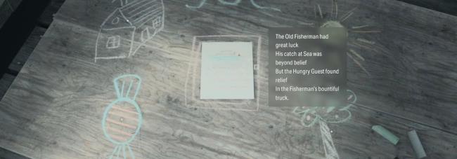 A closeup photo of the poem in Fisherman's Rhyme Riddle in Alan Wake 2