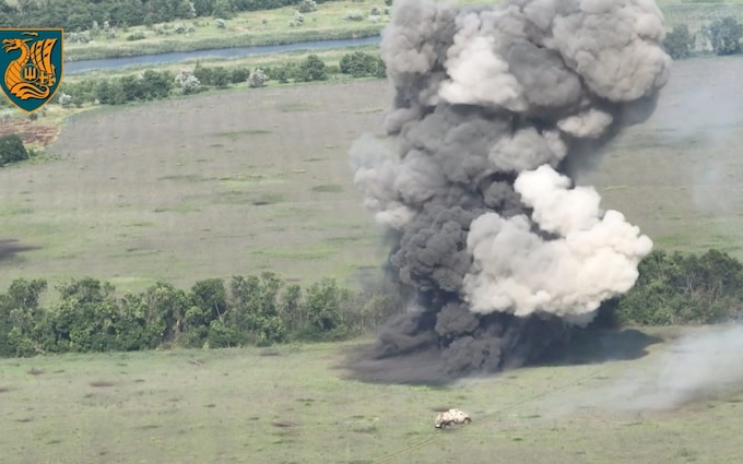 Plumes of smoke erupt as Ukrainian unit breach mine defences as part of a southern counteroffensive, near Hulyaipole, in Zaporizhzhia region, Ukraine.