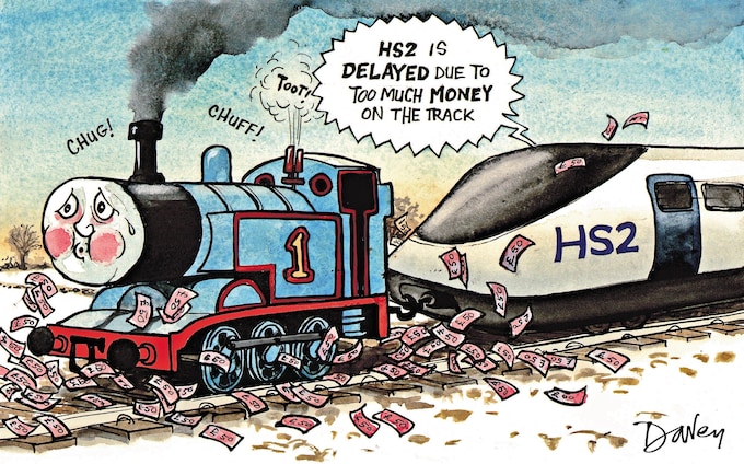 Davey Cartoon: HS2 Delayed due to too much mo<em></em>ney on the track 