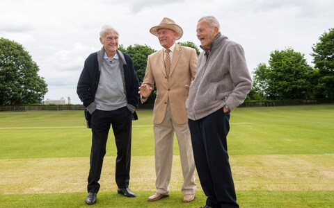 Sir Michael, pictured with Geoffrey Boycott and Dickie Bird, had a famous love of cricket 