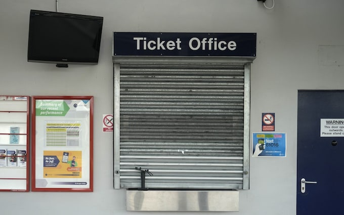 The shuttered ticket office at Morecome Station
