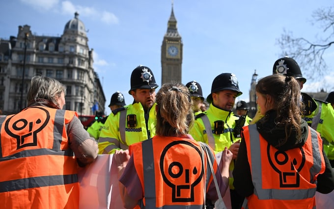 Police arrest a Just Stop Oil protesters during a demo<em></em>nstration in central London, Britain, 03 May 2023
