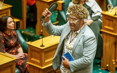 Te Pati Maori co-leader Rawiri Waiti during the swearing-in ceremony as the parliament co<em></em>nvened for the first time since October's elections