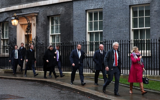 Tory rebels leave No 10 on Tuesday morning after bacon sandwiches with Prime Minister
