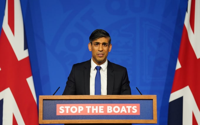 British Prime Minister Rishi Sunak during a press co<em></em>nference in Downing Street, December 2023