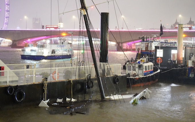 The Bar & Co vessel plunged into the Thames following heavy rain
