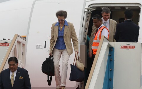 The Princess Royal arrives in Sri Lanka with her husband, Vice Admiral Sir Tim Lawrence