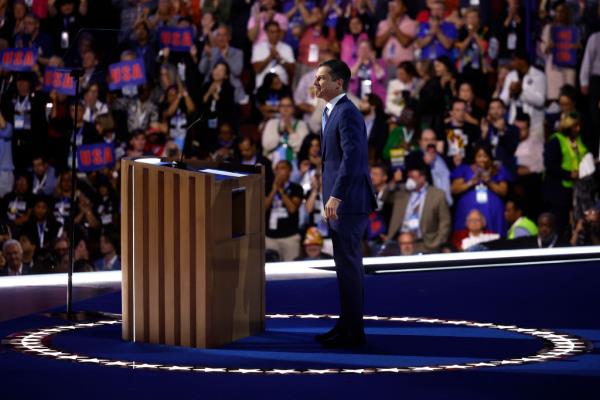 US Transportation Secretary Pete Buttigieg speaks on the third day of the Democratic Natio<em></em>nal Co<em></em>nvention in Chicago.