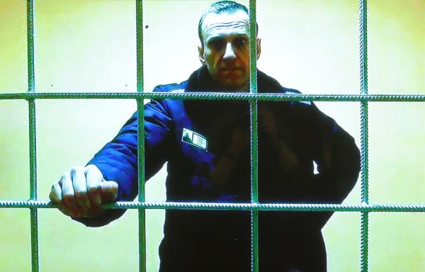 Russian opposition leader Alexei Navalny behind prison bars.