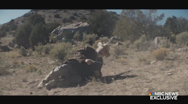 The five videos show Baldwin preparing for scenes, firing the guns and acting in character. 