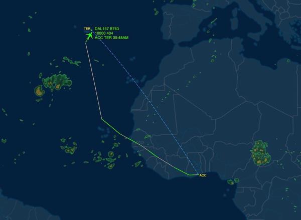 Flight 157's path is shown.