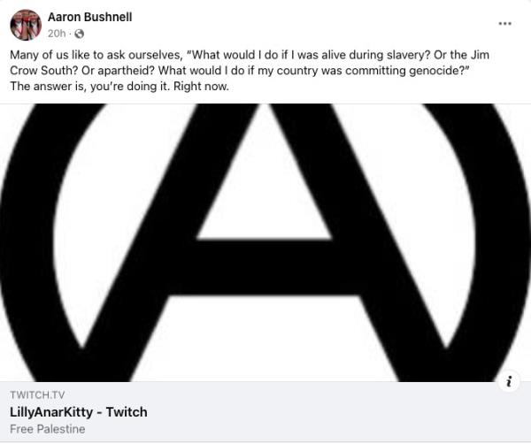 Bushnell's Facebook post a<em></em>bout standing against injustice early Sunday.