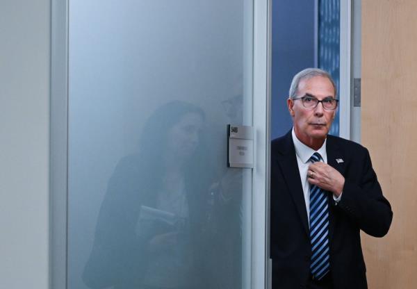 Special Counsel David Weiss leaves a closed door meeting with lawmakers surrounding the investigation into Hunter Biden during a break at the O'Neill House Office Building on Tuesday November 07, 2023 in Washington, DC. 