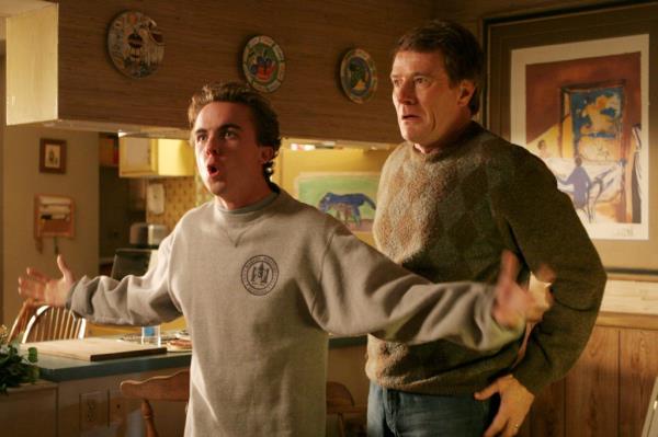 Frankie Muniz and Bryan Cranston as Malcolm and his dad Hal in 
