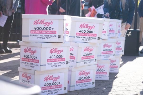 Over 400,000 signatures were delivered to the breakfast food giant on Tuesday.