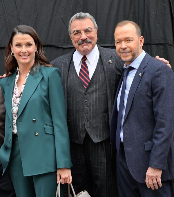 Bridget Moynahan, Tom Selleck and Do<em></em>nnie Wahlberg are seen at the film set of the 'Blue Bloods,' which is set to end this year.