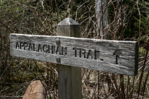  A trail sign at Clingmans Dome, a major scenic viewing point along the Appalachian Trail,