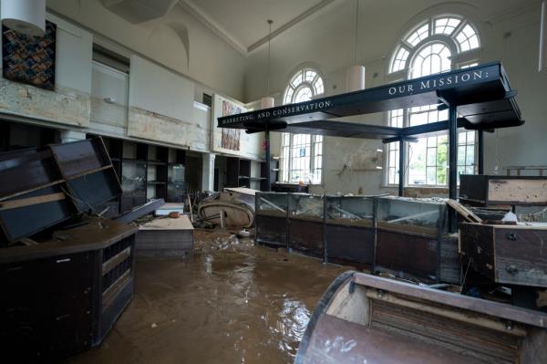 Flood damage inside a building in the Biltmore Village in the aftermath