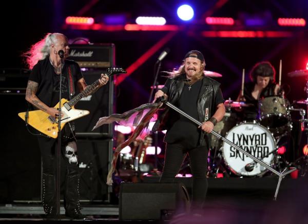 Musician Rickey Medlocke (L) and Johnny Van Zant of Lynyrd Skynyrd 
