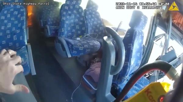 The patrol officer could be seen entering the bus.