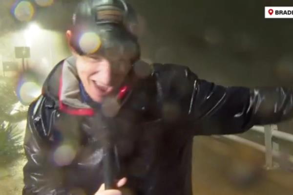 Anderson Cooper was struck with a piece of debris while giving a live report in Bradenton, Florida on Oct. 9, 2024. 