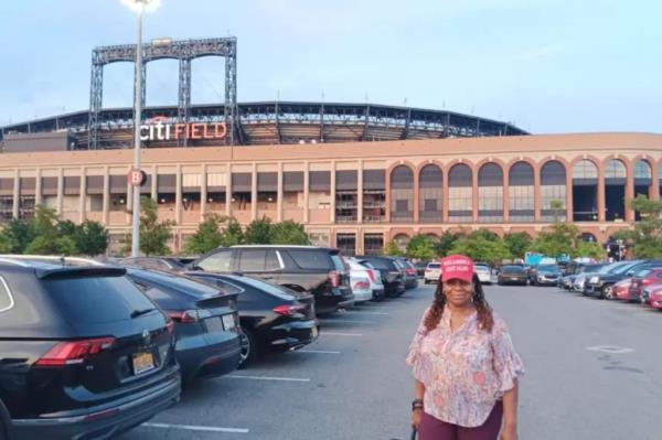 Audra Moody, 64, claims that she was made to remove her MAGA hat at Citi Field on Wednesday.