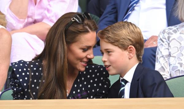 Catherine, Duchess of Cambridge and Prince George of Cambridge attend the Men's Singles Final at All England Lawn Tennis and Croquet Club on July 10, 2022 in London, England.