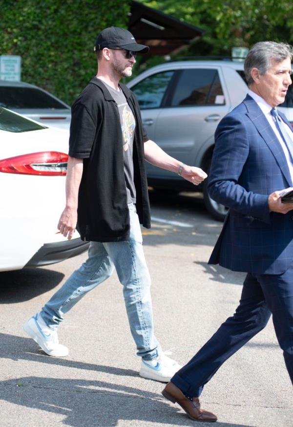Justin Timberlake leaves his arraignment in Sag Harbor on the morning of June 18,2024 with his attorney Edward Burke Jr. Timberlake was charged with DWI. 