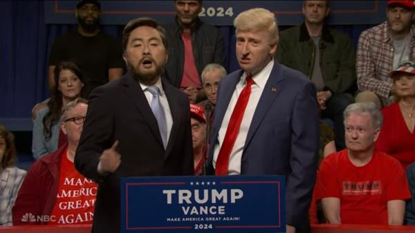 James Austin Johnson reprised his imperso<em></em>nation of Do<em></em>nald Trump alo<em></em>ngside Bowen Yang's JD Vance.