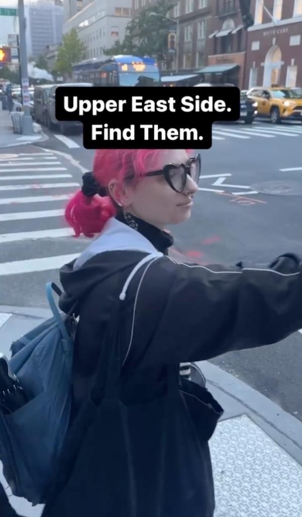 The pink-haired girl ripping down the posters. 