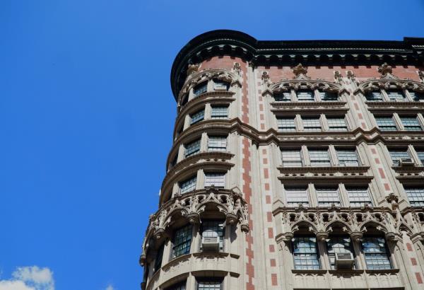 Unique curved corner building at 45 East 66th Street in New York City