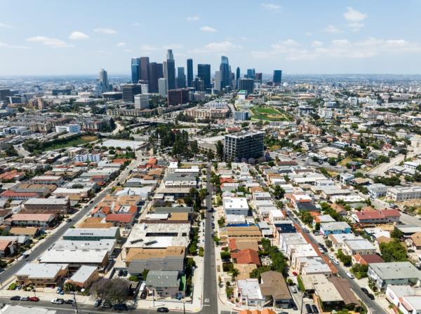 California has seen its state tax revenue fall by a whopping 24.9%. The Los Angeles skyline is seen above.