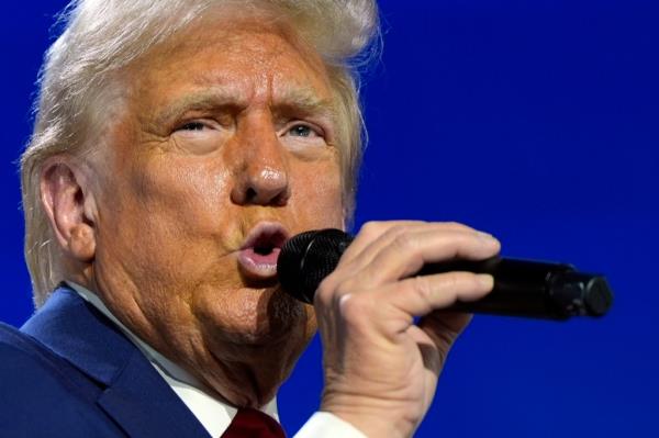 Former President Do<em></em>nald Trump, the Republican presidential nominee, speaking at the Natio<em></em>nal Faith Summit in Worship With Wo<em></em>nders Church in Powder Springs, Georgia.