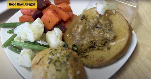 The Tofurky is filled with a wild rice and breadcrumb mixture.
