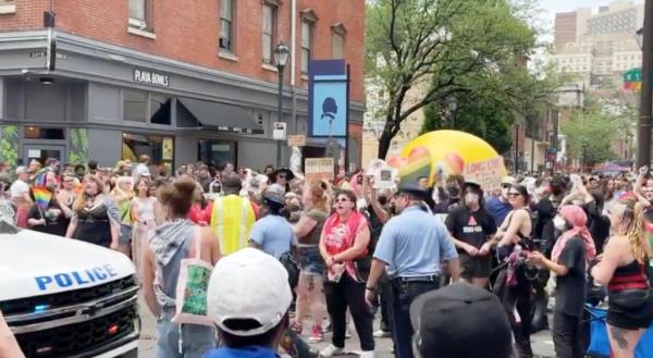 Gay pride revelers were met with hundreds of anti-Israel protesters.