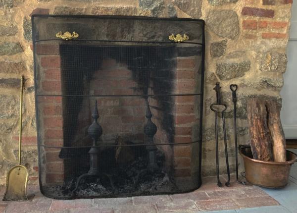 Interior of a double-size fireplace. 