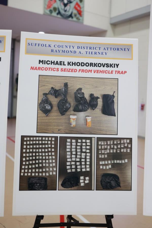 Posters presented by Suffolk County's district attorney show an alleged 